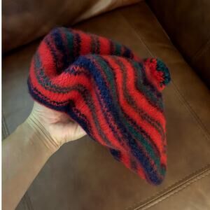 Robert Mackie Red Robinson Red green blue Wool Handmade in Scotland Vtg Hat